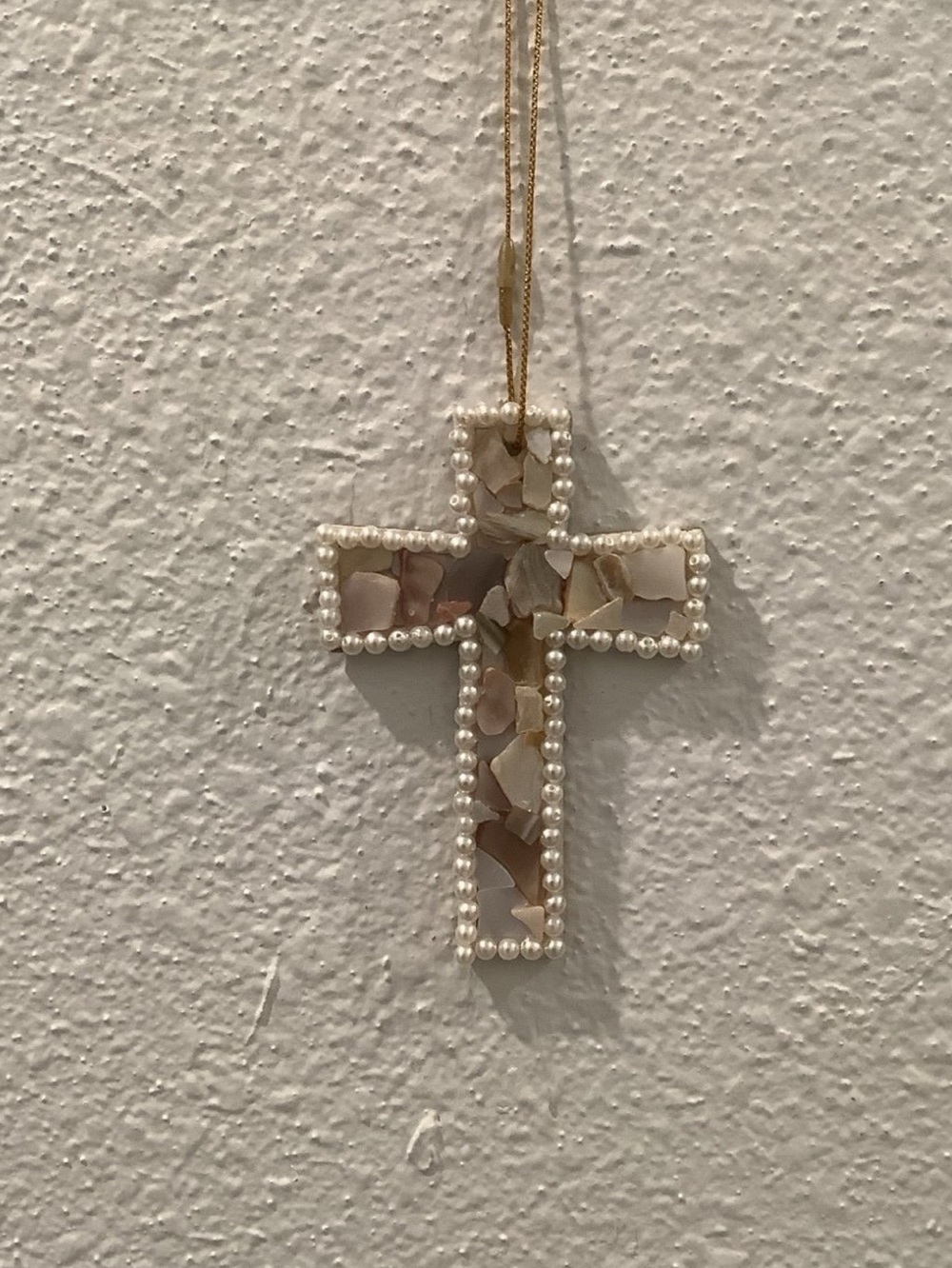 Seashell Cross, Seashell & Pearl Cross, Cross Ornament, Coastal Art